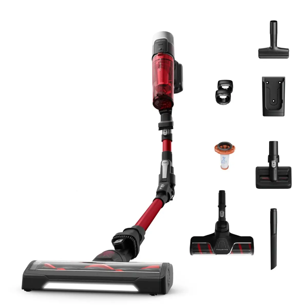Aspirator vertical Rowenta X-Force Flex 9.60 Complete RH2099WO  250W  45 minute autonomie  3 trepte de putere  perie covoare si podele dure cu LED  pe