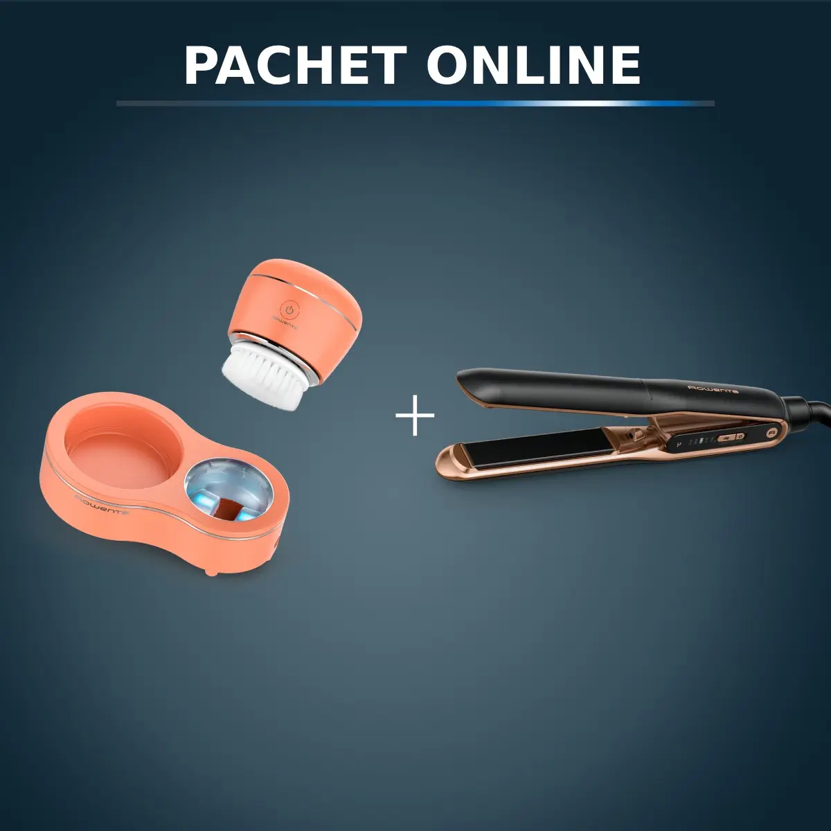 Pachet PROMO Perie electrica de curatare faciala Rowenta My Beauty Routine Anti-Blemish LV4010F0 si Placa de indreptat parul Rowenta Ultimate Experien
