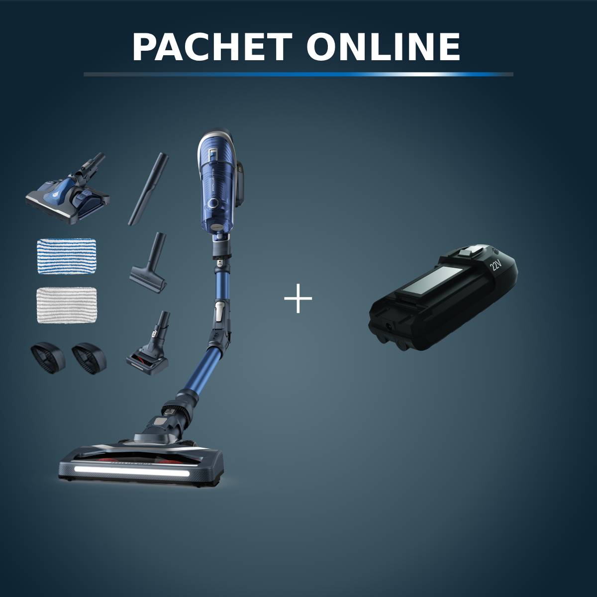 Pachet PROMO Aspirator vertical Rowenta X-Force Flex 8.60 Aqua RH9690WO & Baterie Rowenta ZR009700  22V  Lithium-ion