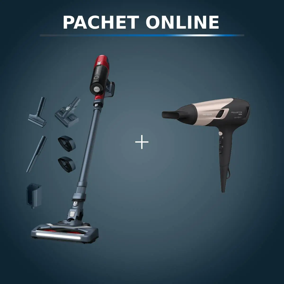 Pachet PROMO Aspirator vertical Rowenta X-Pert 6.60 Animal Care RH6878WO & Uscător de păr Rowenta Studio Dry Glow CV5831F0