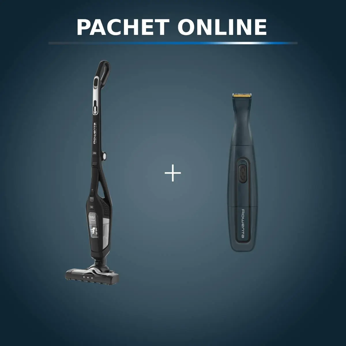 Pachet PROMO Aspirator vertical 2 în 1 Rowenta Dual Force RH6735WH & Aparat de tuns barba Rowenta Nomad TN3651F0