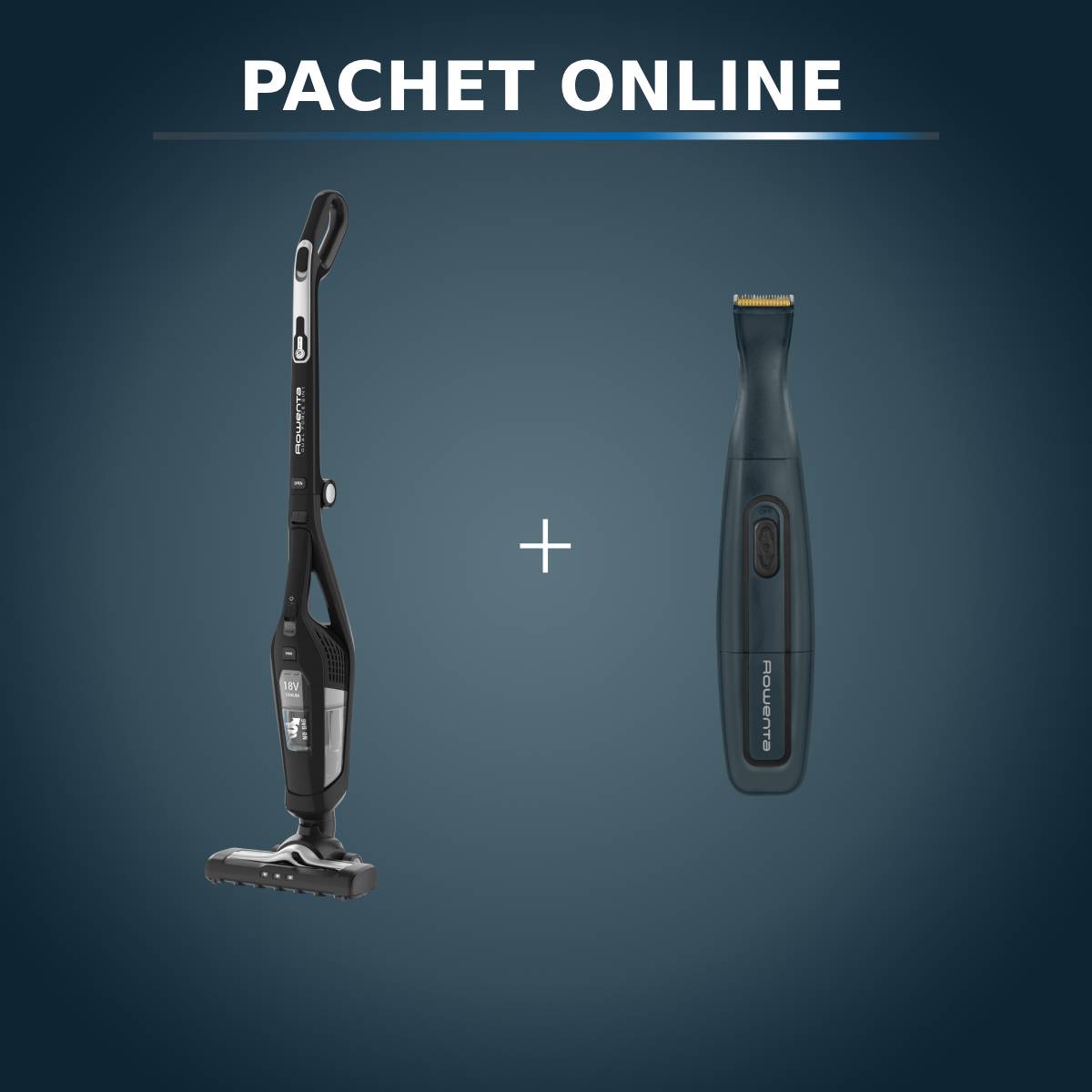 Pachet PROMO Aspirator vertical 2 în 1 Rowenta Dual Force RH6735WH & Aparat de tuns barba Rowenta Nomad TN3651F0