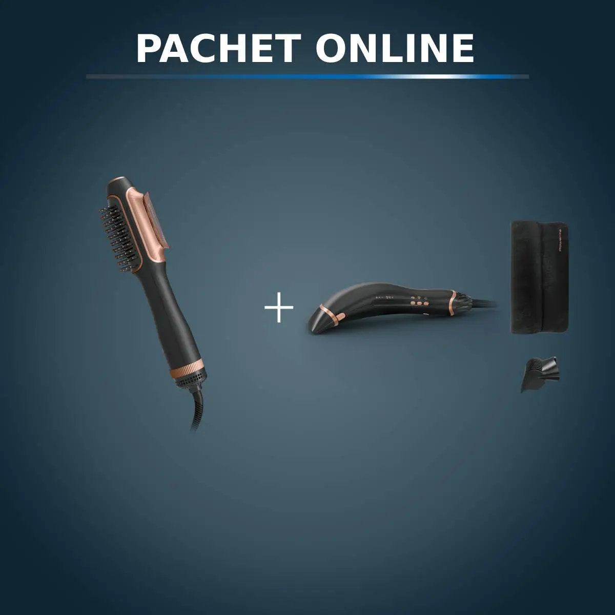 Pachet PROMO Uscător de păr și perie cu aer cald Rowenta Reverso 2 în 1 CF9840F0 & Uscător de păr Rowenta Ultimate Experience Air Motion CF8C20E