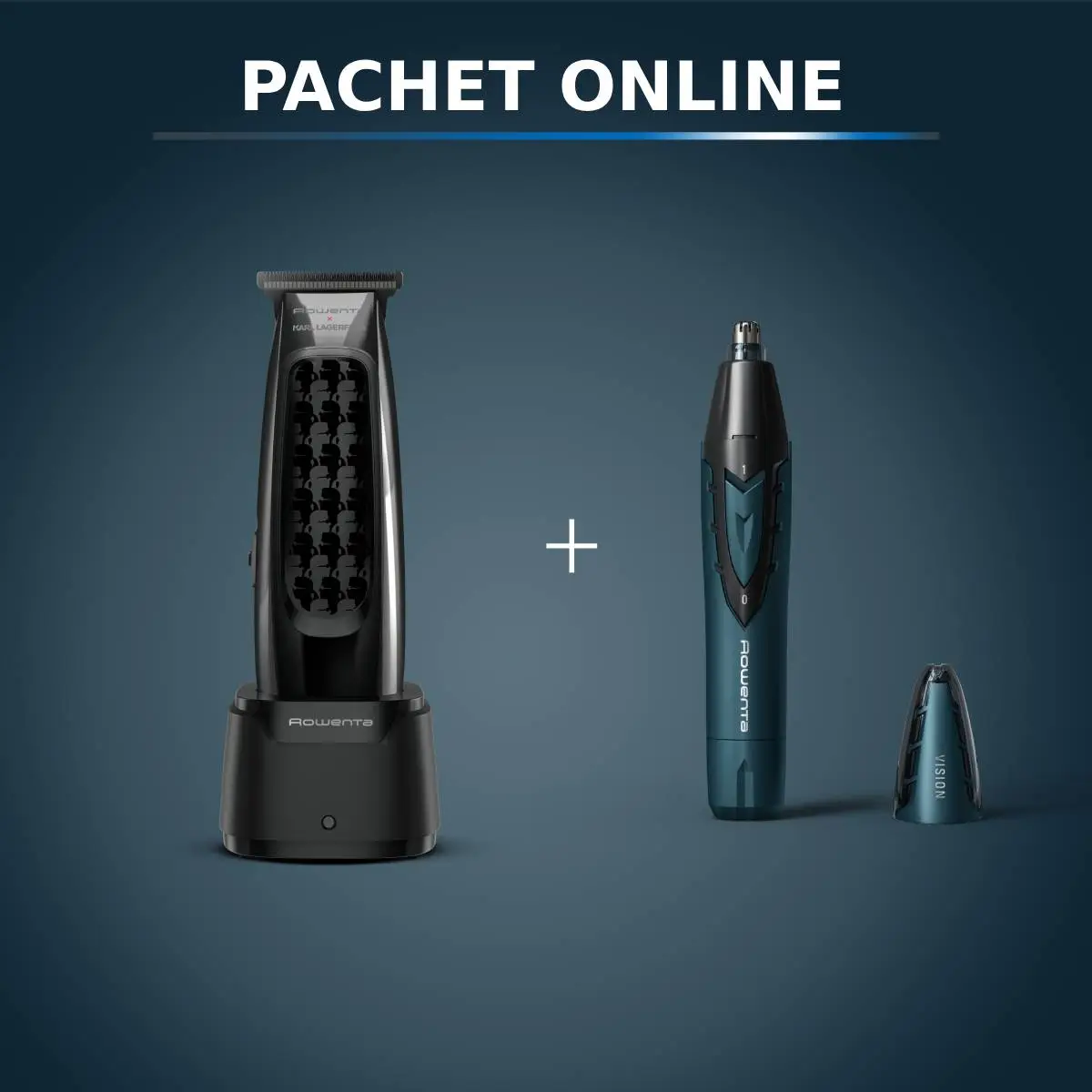 Pachet PROMO Aparat de tuns Rowenta x Karl Lagerfeld Barber Experience TN185LE0 & Trimmer pentru nas & urechi Rowenta Vision TN3011F0