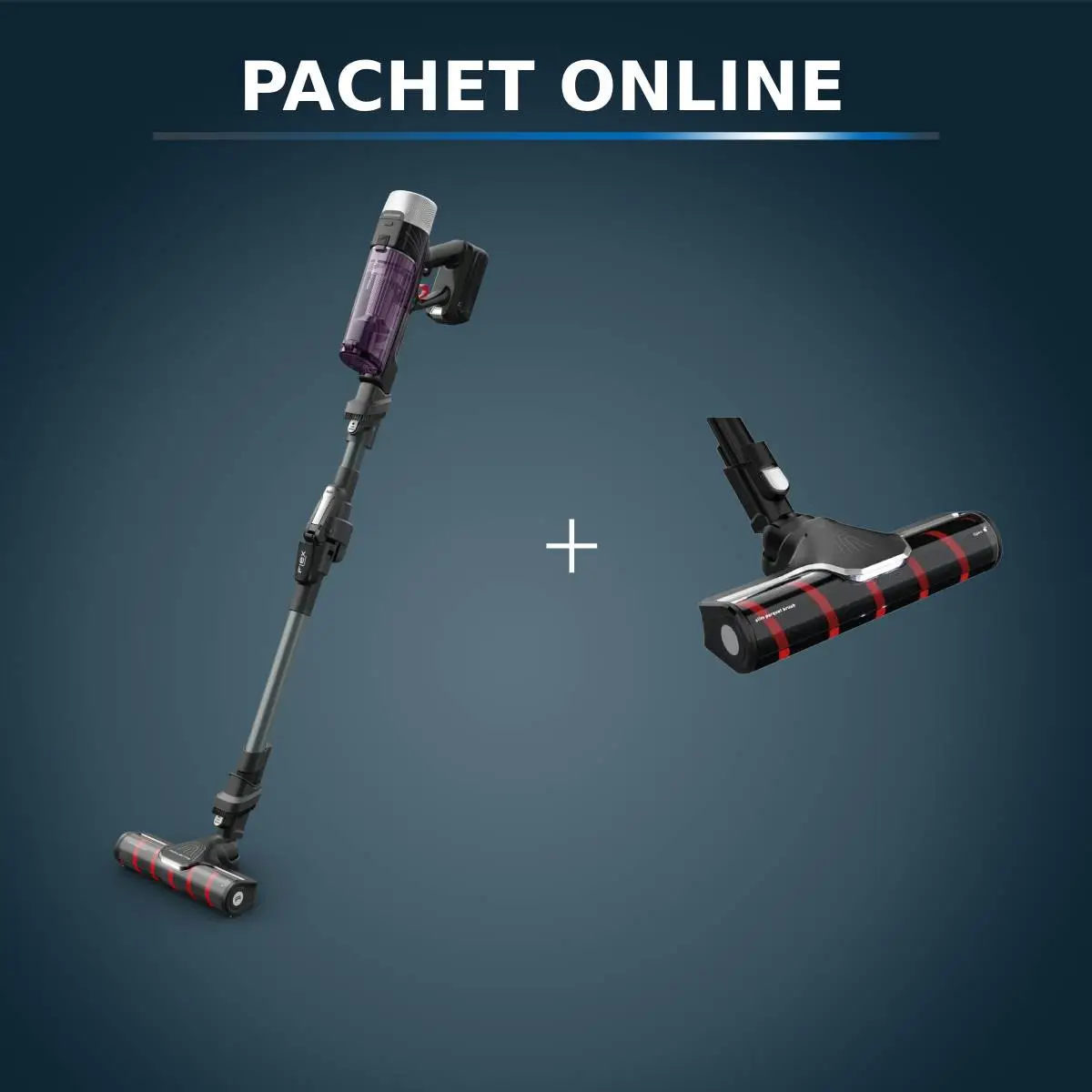 Pachet PROMO Aspirator vertical Rowenta X-Force Flex 9.60 Allergy RH2048WO & Cap de aspirare cu perie pentru parchet Rowenta ZR045010
