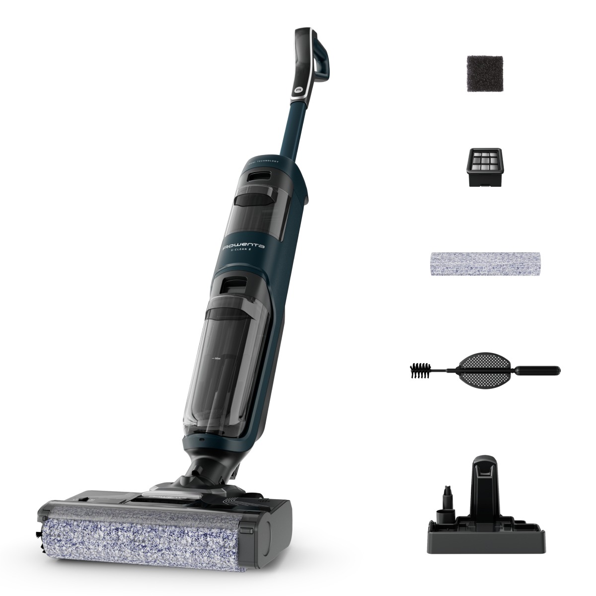 Aspirator cu spalare Rowenta X-Clean 2 GZ2251E0  120W  440 RPM  pana la 35 min autonomie  ecran LED  panou de control  verde & negru