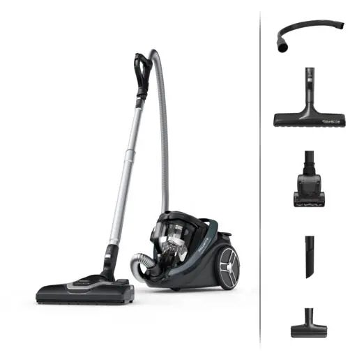 Aspirator fara sac Silence Force Cyclonic Effitech® RO7961EA  500 W  recipient pentru praf 2.5 L  3 niveluri de filtrare  negru & verde