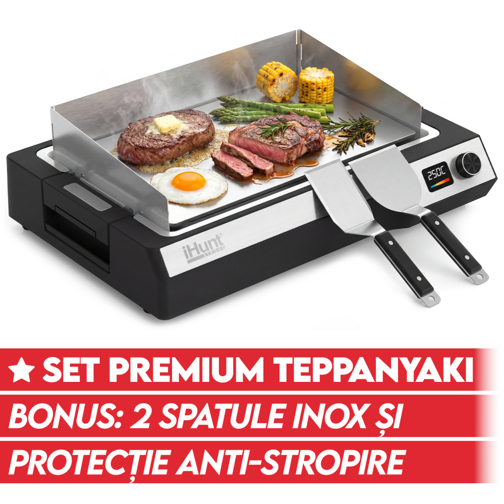 Plita electrica iHunt BRO Teppanyaki Grill, 1650W, Placa detasabila