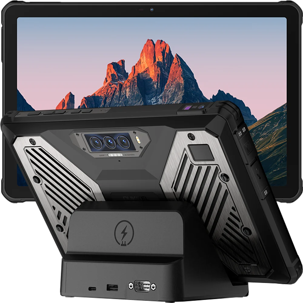 Tableta profesionala Oukitel RT10 Industry, 5G, Wi-Fi, 11   120Hz, Dimensity 7400X, 12GB RAM, 512GB, NFC, 2D Barcode Scanner SE4710, 12 PogoPins, USB, RS232, RJ45, FAP10, 25000mAh, Android 15