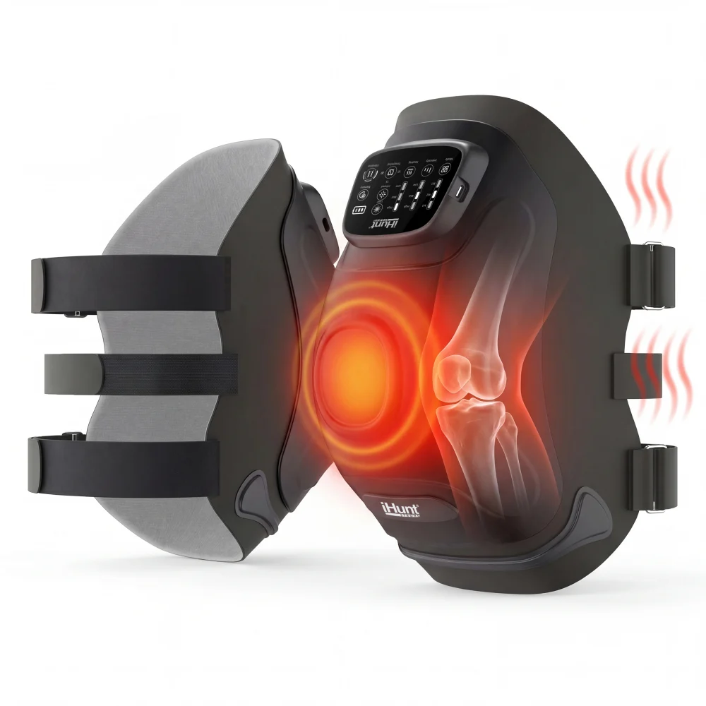 Aparat de masaj pentru genunchi si articulatii iHunt Knee Restore, Compresie cu aer, Vibratii, Terapie prin caldura, Ecran Touch, Reincarcabil