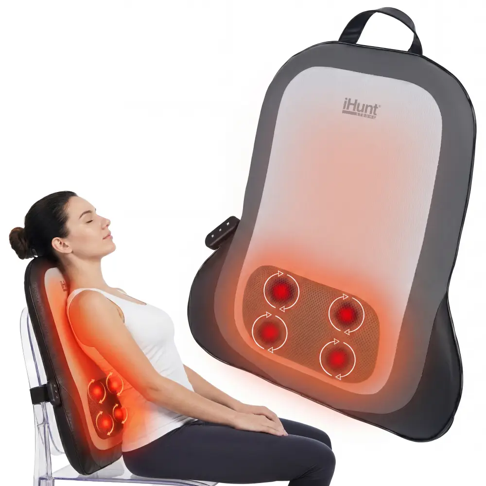 Husa de masaj cu incalzire iHunt Back Master Shiatsu, pentru scaun, masaj complet spate, gat si fese, Tehnologie Shiatsu, Telecomanda, Auto  Acasa
