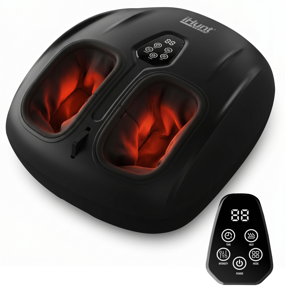 Aparat de masaj pentru picioare si talpi iHunt Foot Relax Air Heat, Reflexoterapie, Compresie cu perne de aer, Incalzire, Role masaj