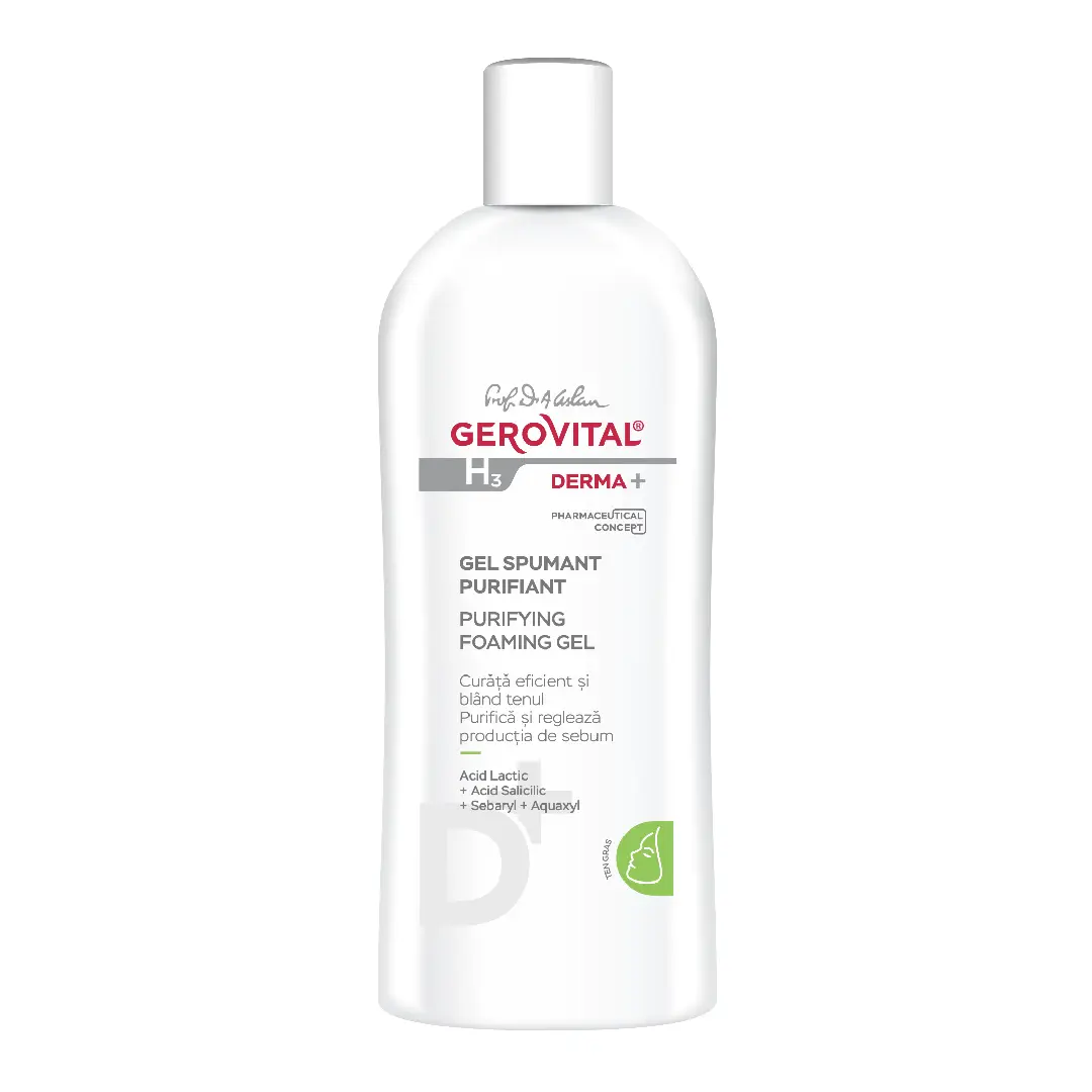 Gel spumant purifiant H3 Derma+, 200 ml, Gerovital