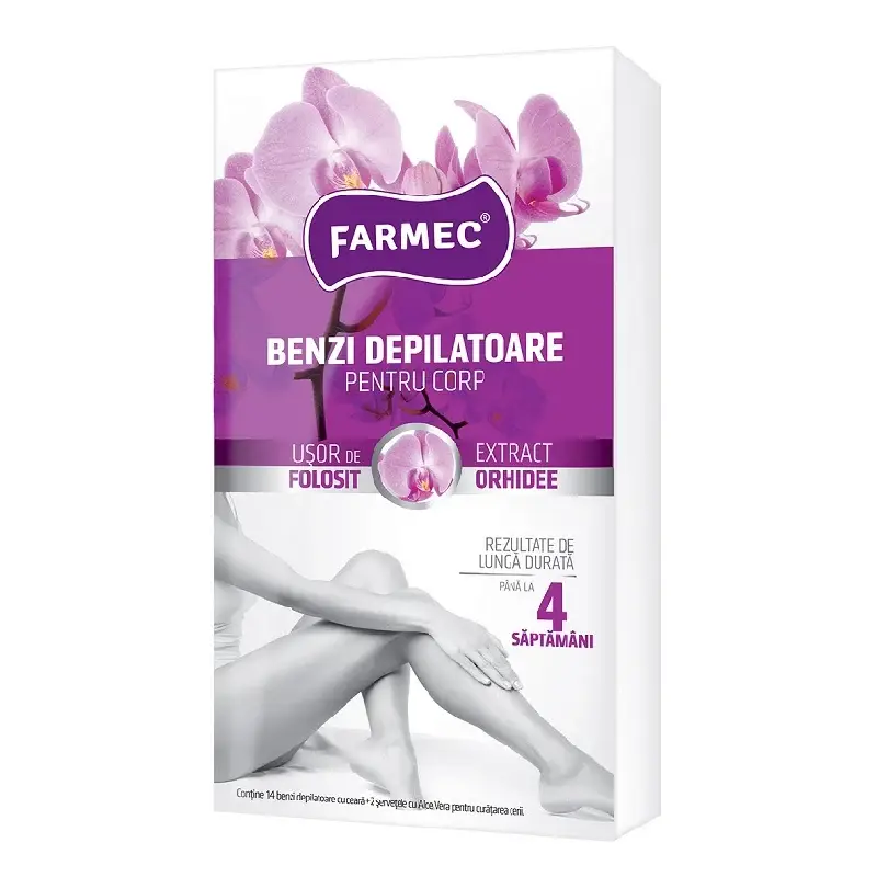 Benzi depilatoare pentru corp, orhidee, 14 benzi, Farmec
