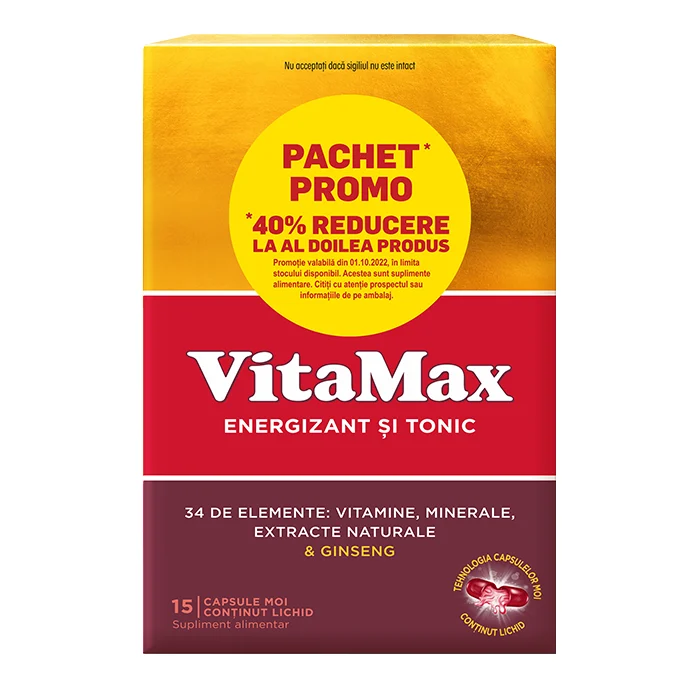 Pachet Vitamax, 15 capsule moi + 15 capsule moi, Perrigo