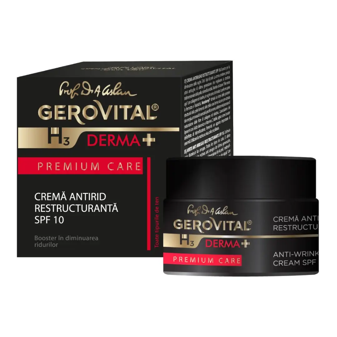Crema antirid restructuranta SPF10 H3 Derma+ Premium Care, 50 ml, Gerovital