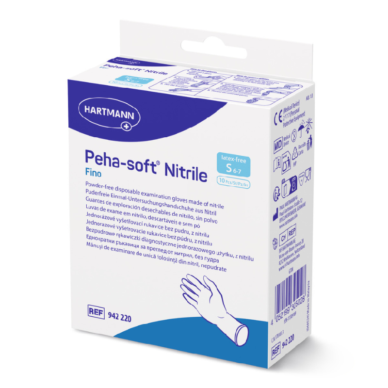 Manusi Albastre Nitrile Fino Peha Soft, Marimea S, 10 bucati, Hartmann