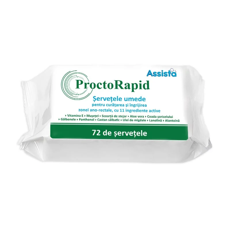 Servetele umede pentru igiena ano-rectala ProctoRapid, 72 bucati, Assista