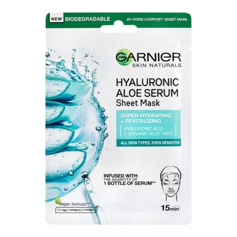 Masca servetel cu aloe vera Hyaluronic Aloe, 28 g, Garnier