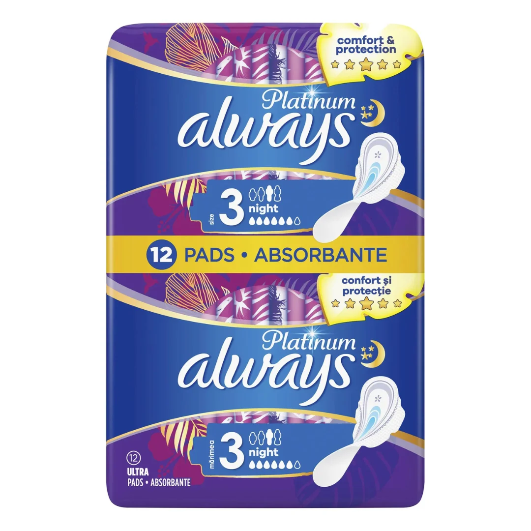 Absorbante Platinum Night, 12 bucati, Always