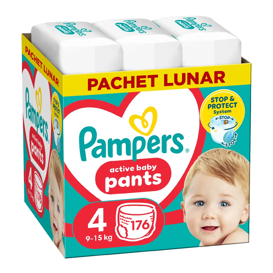 Scutece chilotel Active Baby Pants Nr.4, 9-15 kg, 176 bucati, Pampers