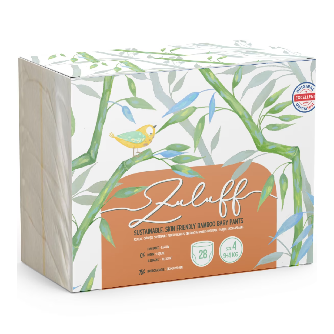 Scutece chilotel de unica folosinta din bambus, Nr. 4, 9-14 kg, 28 bucati, Zuluff