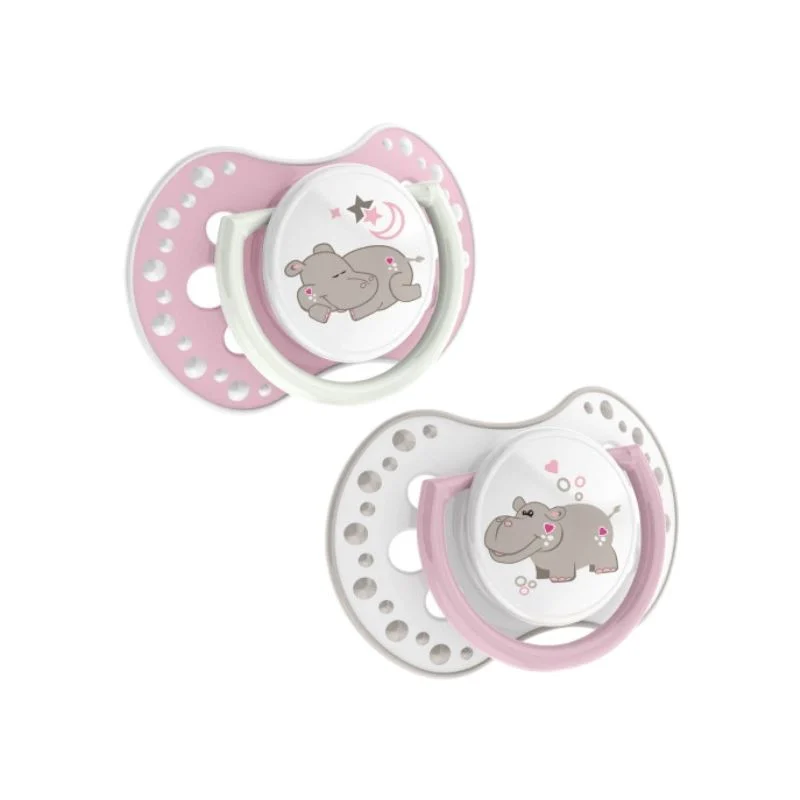 LOVI Suzeta Silicone Dynamic Night&Day fata 22/810, Hipopotam, 3-6 luni, 2 bucati