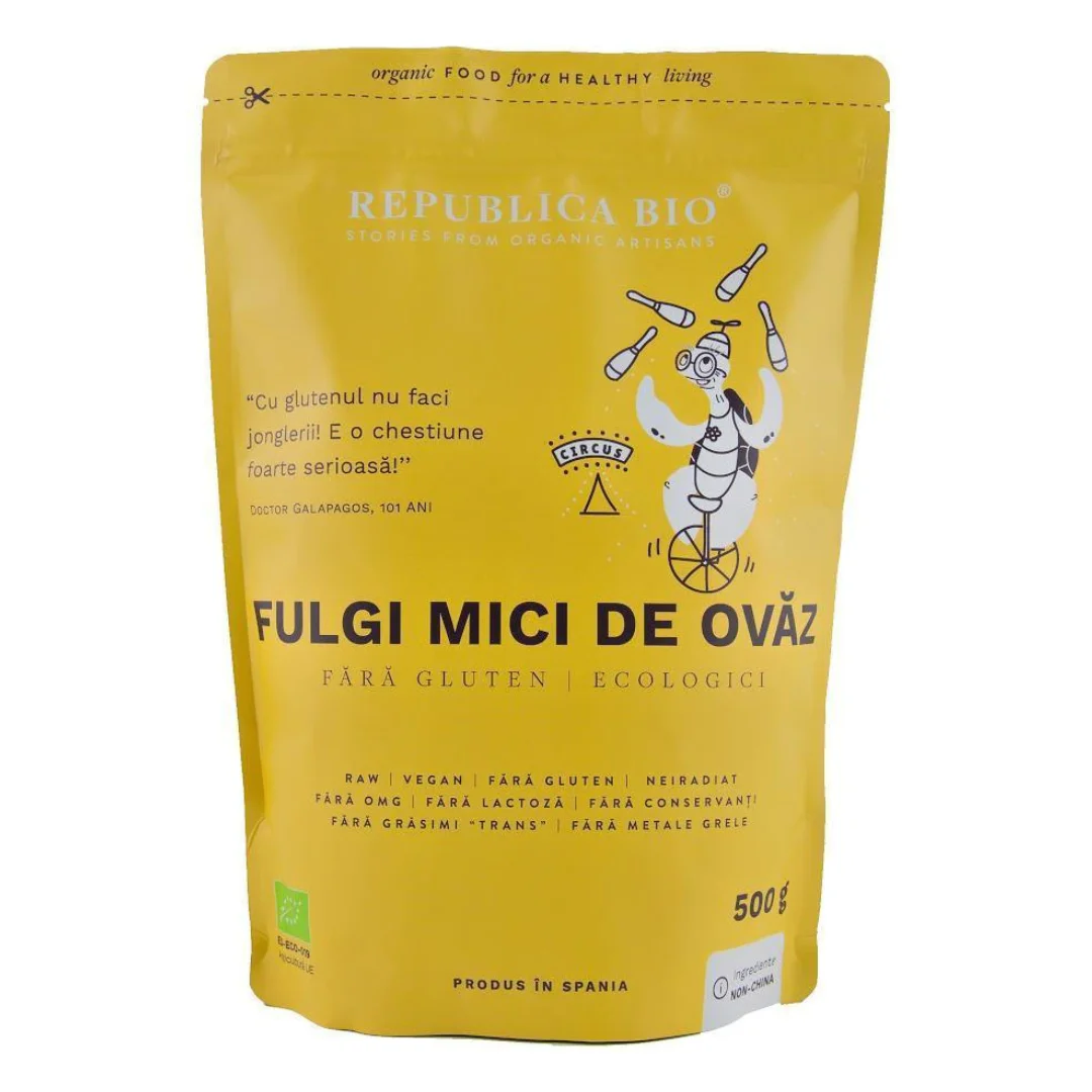 Fulgi mici de ovaz ecologici, fara gluten, 500 g, Republica Bio