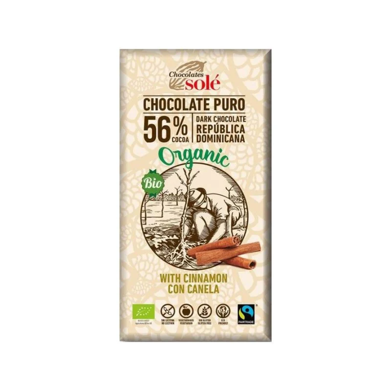 Ciocolata bio cu 56% cacao si scortisoara, 100g, Chocolates Sole