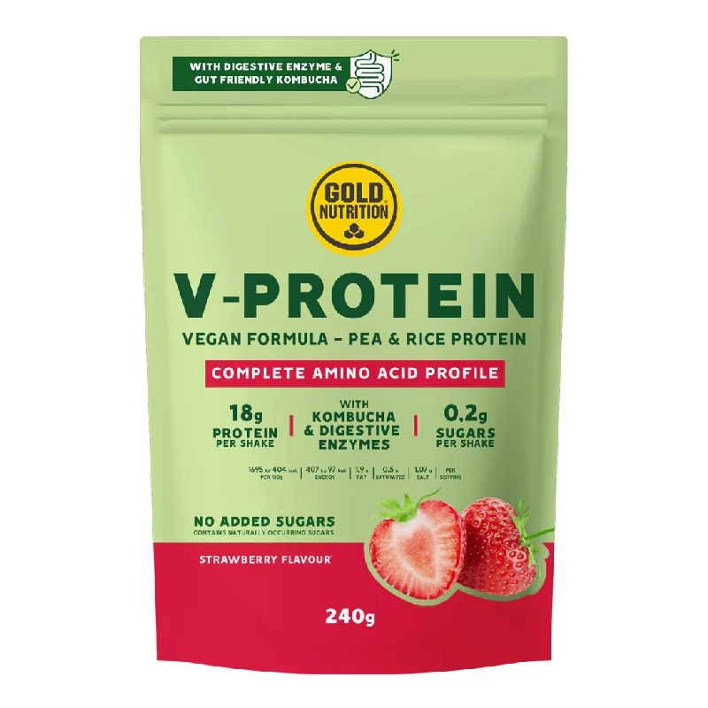 Gold Nutrition Pudra Proteica Vegetala V-protein Capsuni, 240g