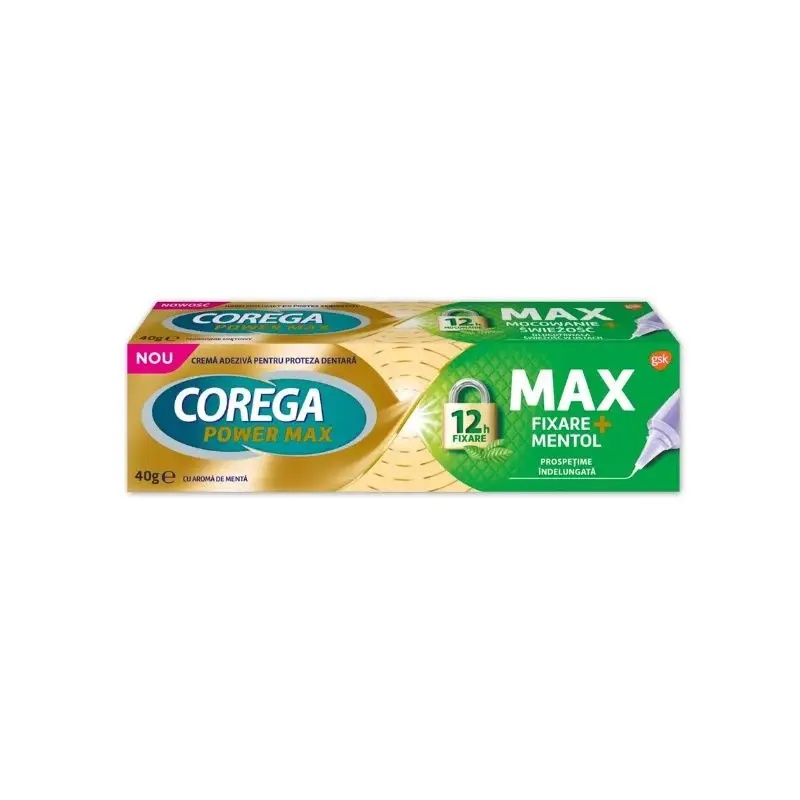 Crema adeziva pentru proteza dentara Max Fixare + Mentol Corega, 40 g, Haleon