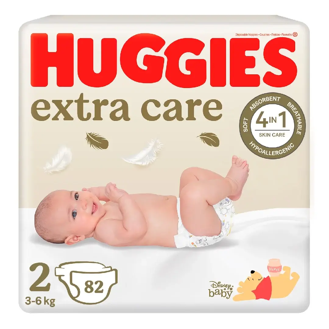 Scutece Extra Care Marimea 2, 3-6 kg, 82 bucati, Huggies