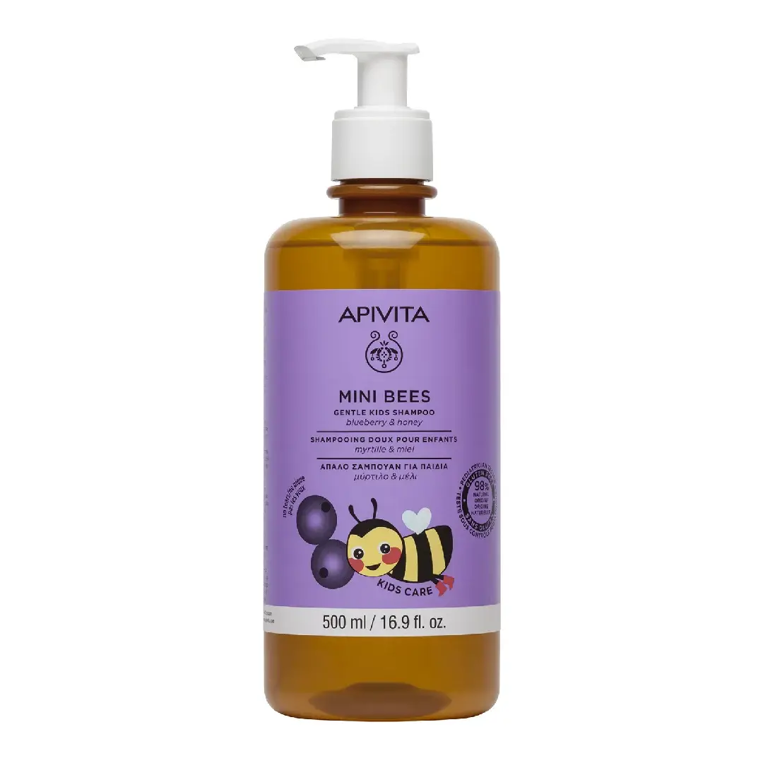 Sampon cu afine si miere pentru copii Mini Bees, 500 ml, Apivita
