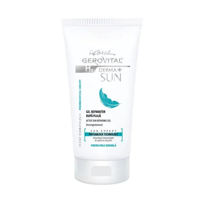 Gel reparator dupa plaja H3 Derma+ Sun, 150 ml, Gerovital