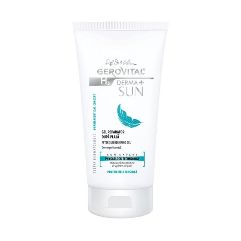 Gel reparator dupa plaja H3 Derma+ Sun, 150 ml, Gerovital