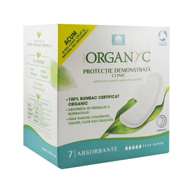 Absorbante intime din bumbac organic SuperFlow, 7 bucati, Organyc