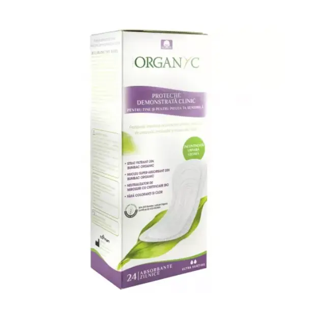 Absorbante ultra subtiri din bumbac organic pentru incontinenta, 24 bucati, Organyc