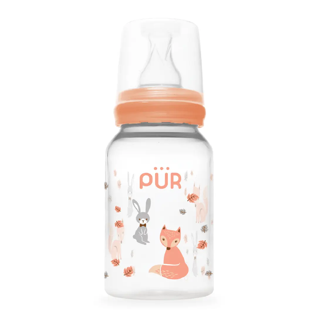 Biberon cu desen, piersica, 0-3 luni, 125ml, PUR