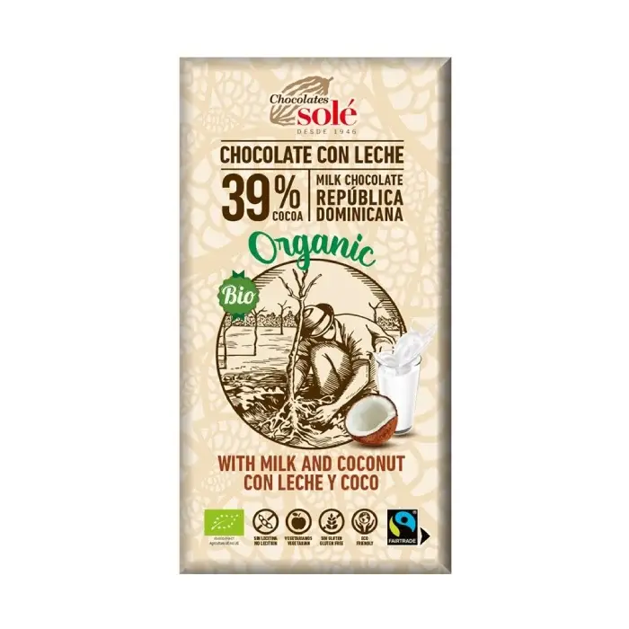 Ciocolata cu lapte si cocos Bio, 100 g, Chocolates Sole