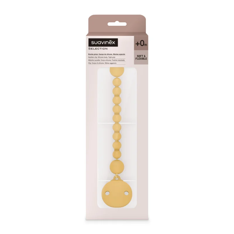 Lantisor cu clips pentru suzeta Colour Essence, Galben, 1 bucata, Suavinex