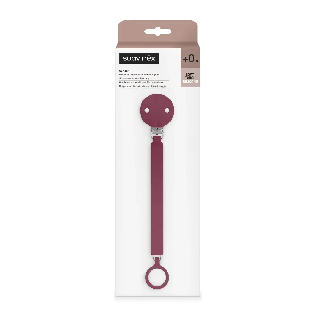 Lantisor din silicon cu clips pentru suzeta Wonder, Magenta, 1 bucata, Suavinex