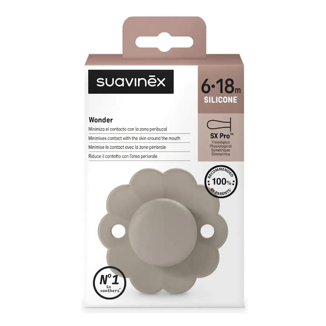 Suzeta fiziologica din silicon Wonder, 6-18 luni, gri, 1 bucata, Suavinex
