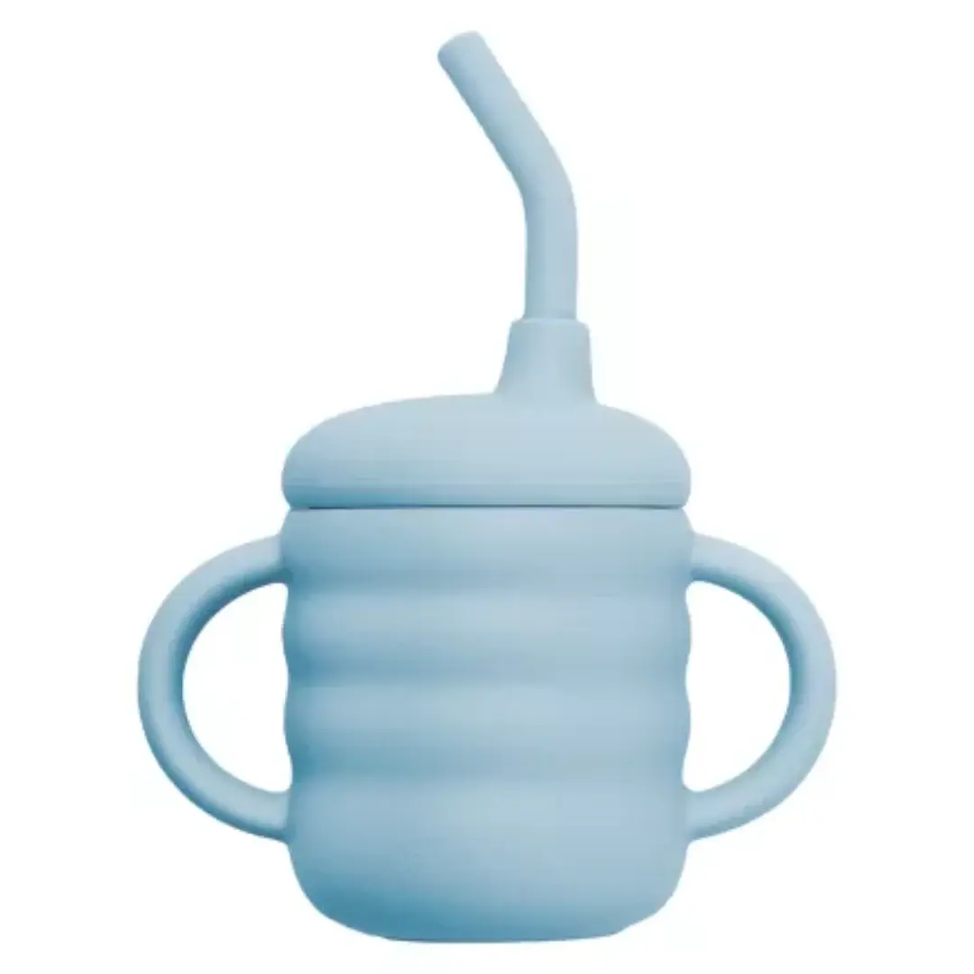 Cana din silicon cu pai, 6 luni+, Aqua Blue, Appekids