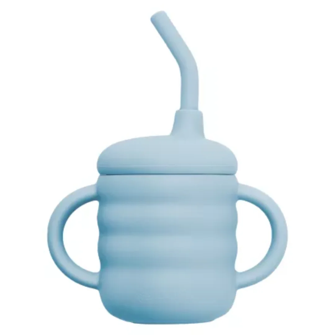 Cana din silicon cu pai, 6 luni+, Aqua Blue, Appekids