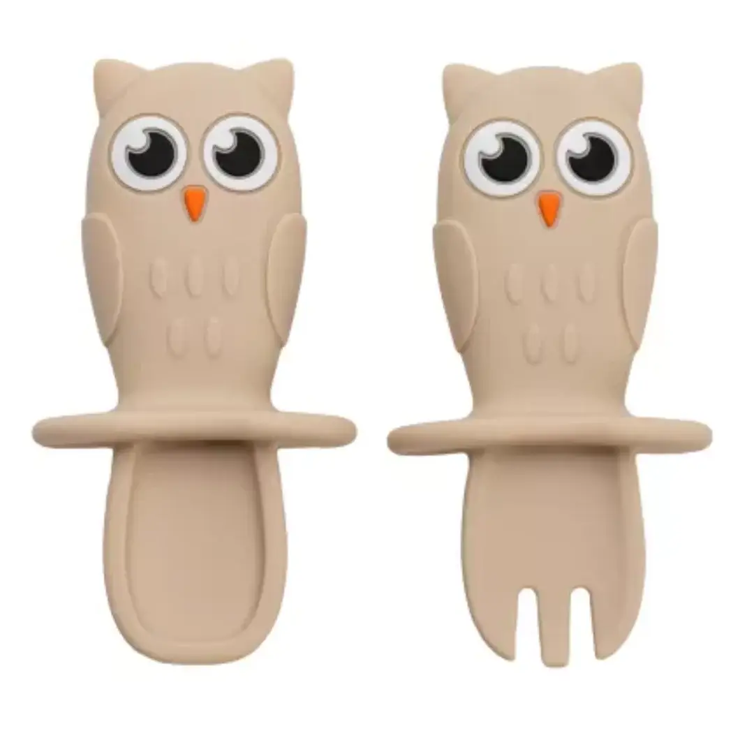 Set tacamuri din silicon Bufnita, 6 luni+, Bubble Beige, Appekids