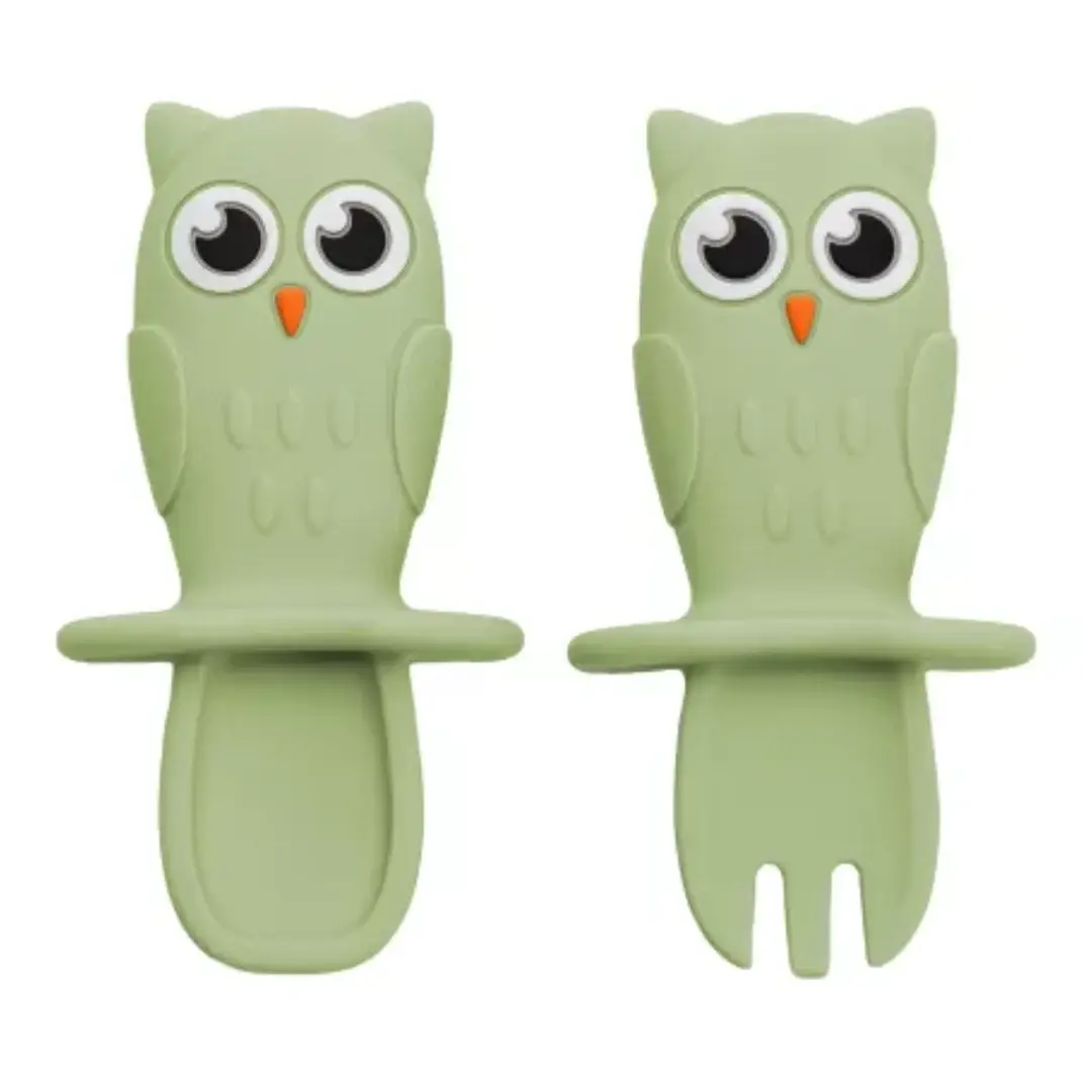 Set tacamuri din silicon Bufnita, 6 luni+, Raw Green, Appekids