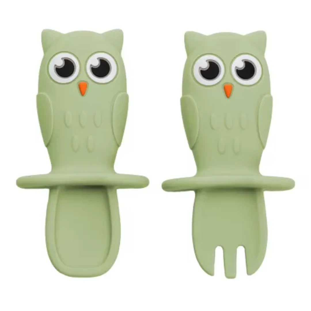 Set tacamuri din silicon Bufnita, 6 luni+, Raw Green, Appekids