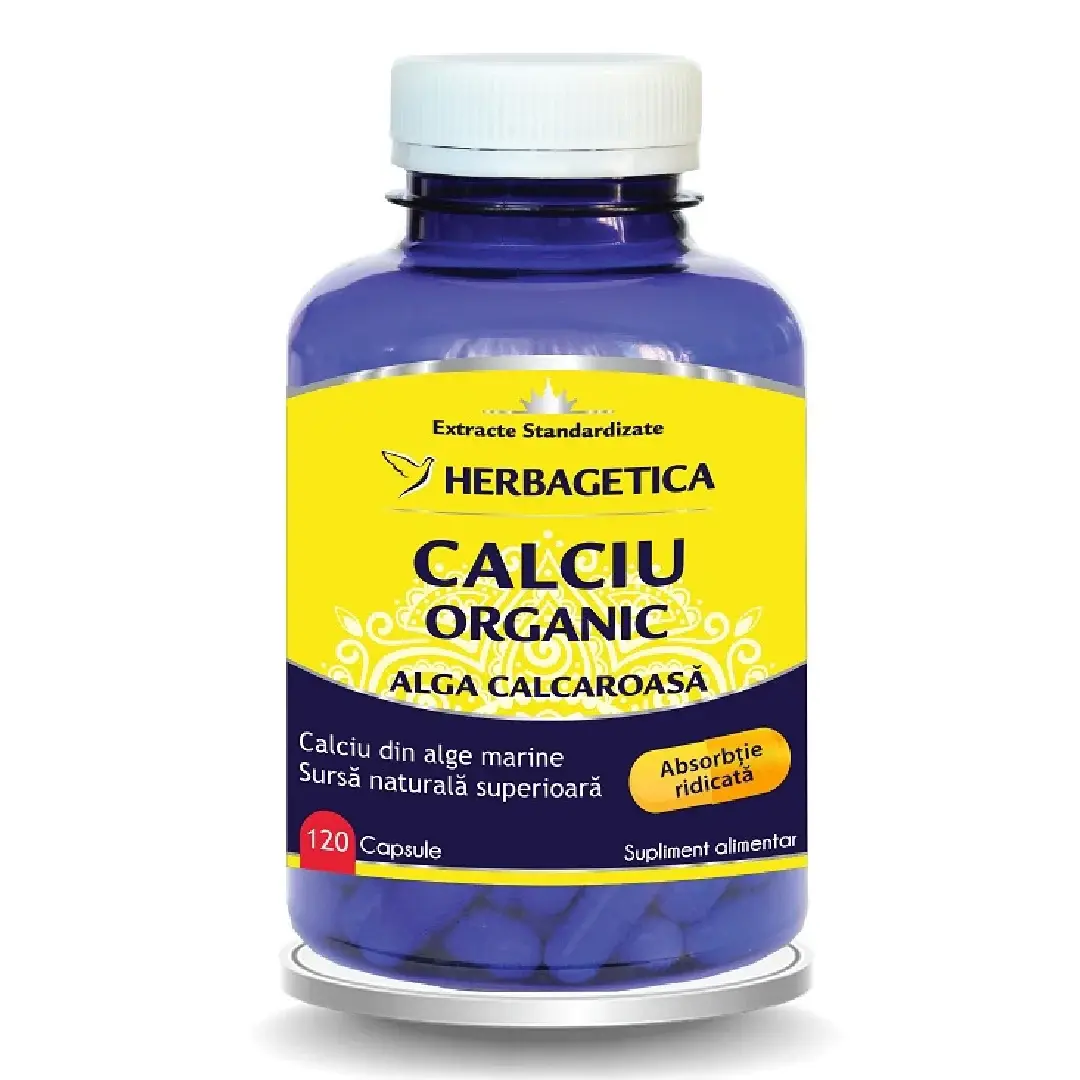 Calciu Organic cu alga calcaroasa, 120 capsule, Herbagetica