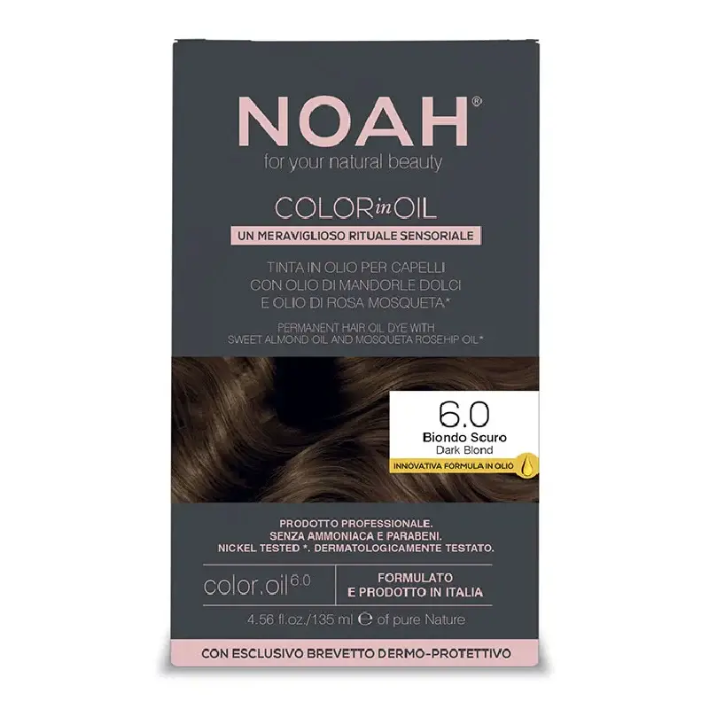 Vopsea de par permanenta fara amoniac, 6.0 Dark Blond, Color in Oil, 135 ml, Noah