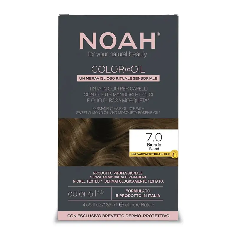 Vopsea de par permanenta fara amoniac, 7.0 Blond, Color in Oil, 135 ml, Noah